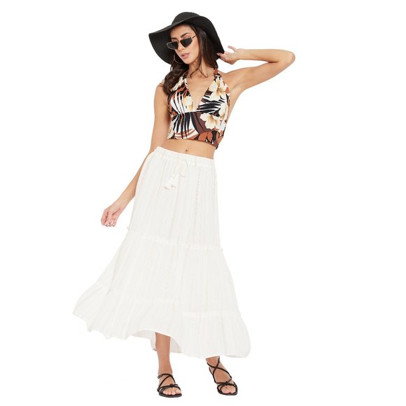 Solid White Rayon Crepe Lurex Skirt for Women - Picture 6 of 6